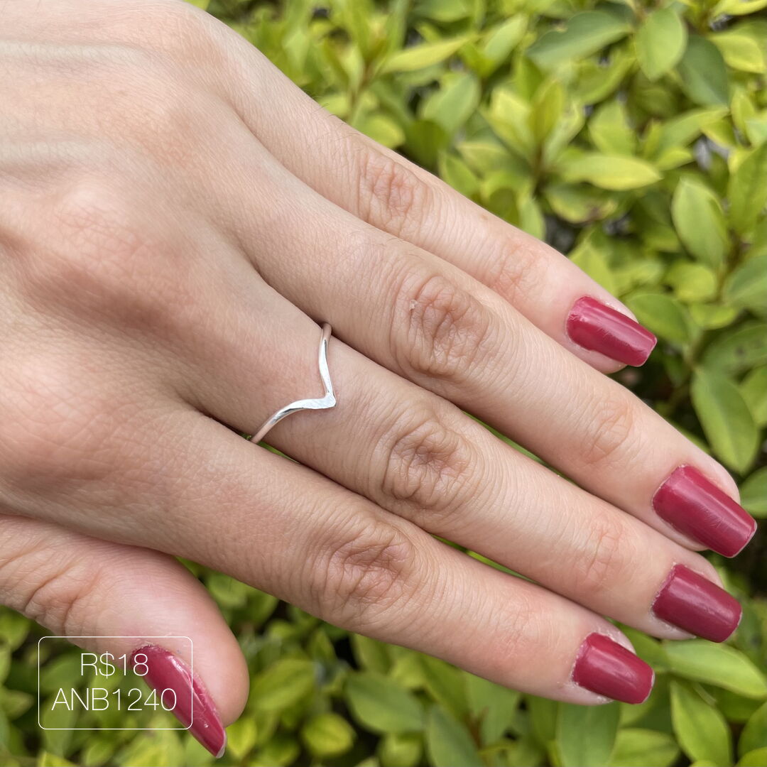 Anel Fio V Liso Prateado